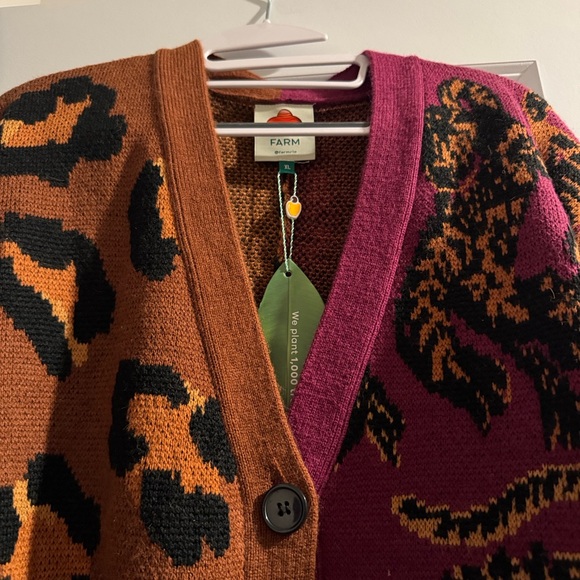 FARM Rio Brown and Purple Leopard Cardigan - Picture 2 of 2